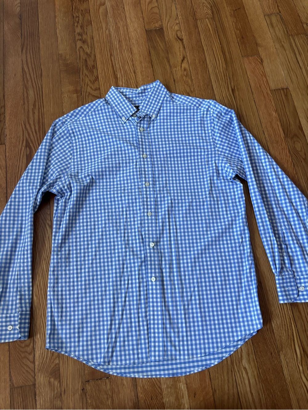 Jos A Bank Traveler Tailored Fit Blue White Gingham Dress Shirt
